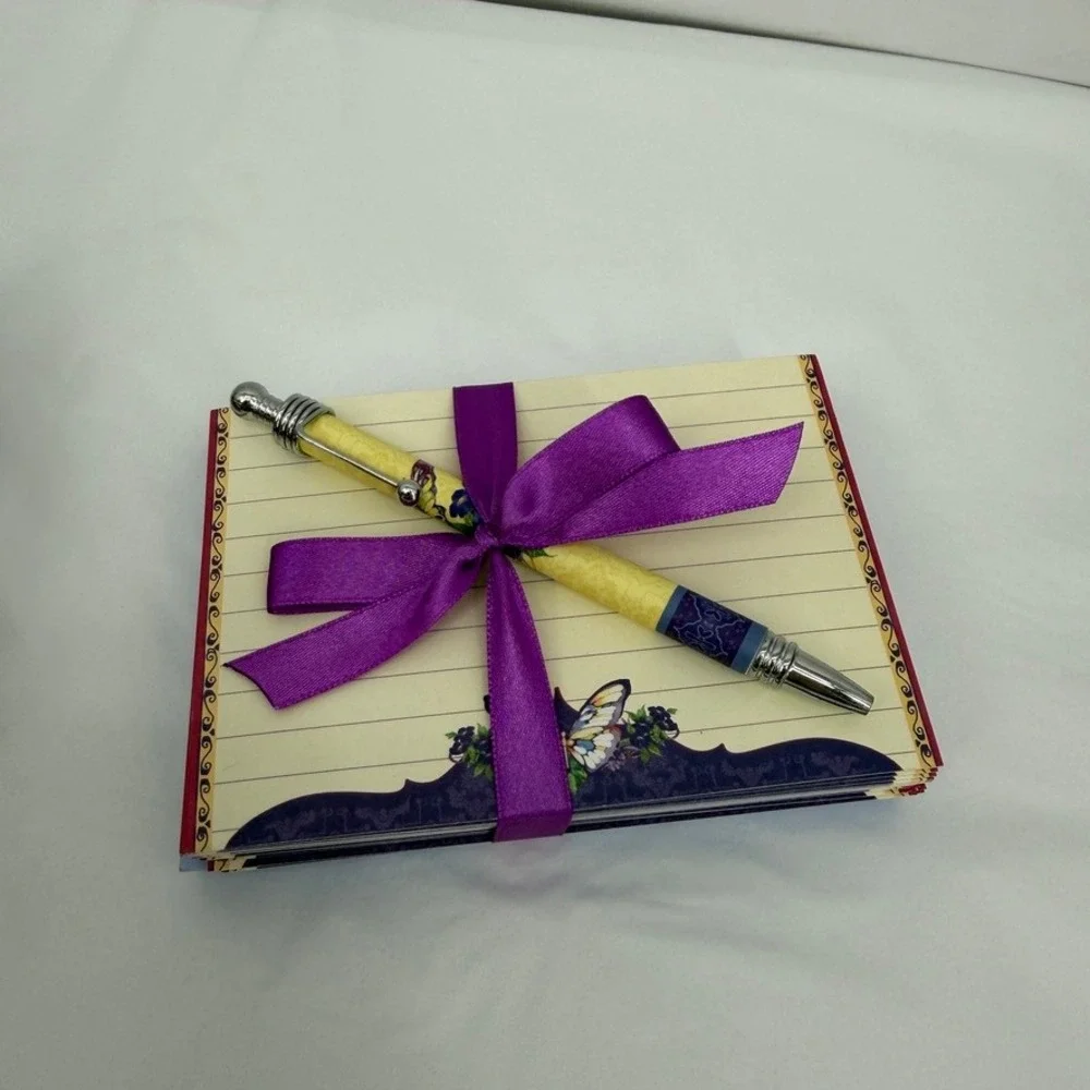 Pictura Stationery Set Butterfly Floral Purple Blue Keepsake Box w/ Pen NEW